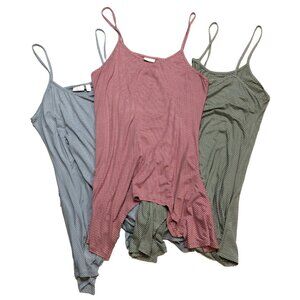 3pc Lot LOGO by Lori Goldstein L Green Blue Pink Striped Camisole Sharkbite Hem